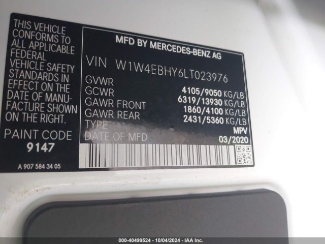 Photo 8 VIN: W1W4EBHY6LT023976 - MERCEDES-BENZ SPRINTER 