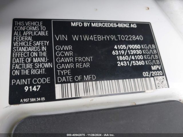 Photo 8 VIN: W1W4EBHY9LT022840 - MERCEDES-BENZ SPRINTER 