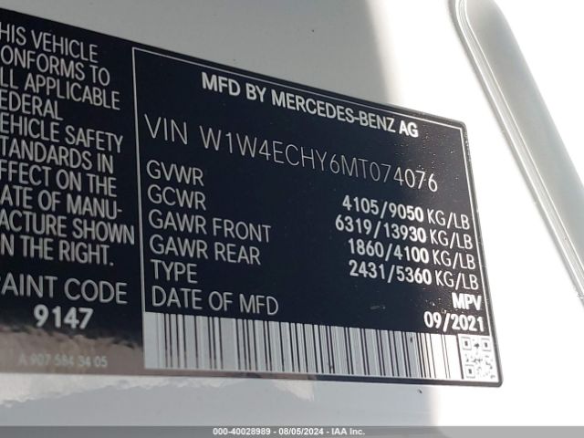 Photo 8 VIN: W1W4ECHY6MT074076 - MERCEDES-BENZ SPRINTER 