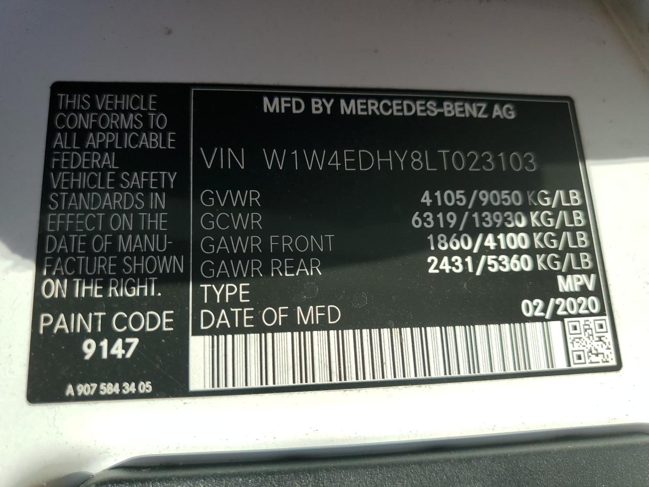 Photo 12 VIN: W1W4EDHY8LT023103 - MERCEDES-BENZ SPRINTER 