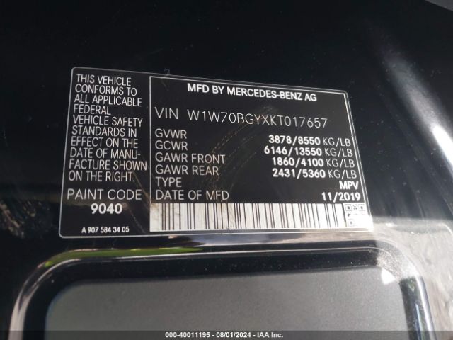 Photo 8 VIN: W1W70BGYXKT017657 - MERCEDES-BENZ SPRINTER 