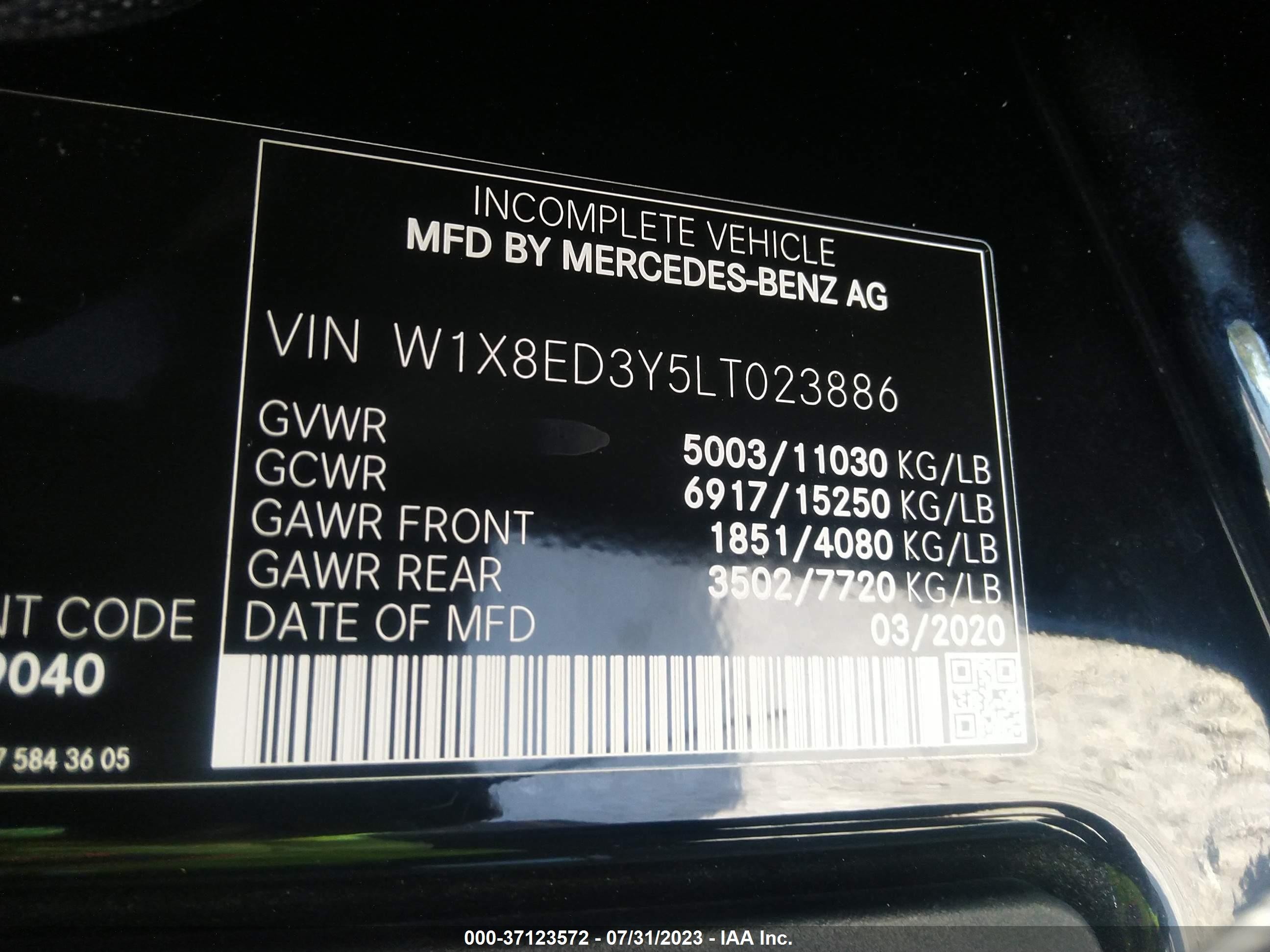 Photo 8 VIN: W1X8ED3Y5LT023886 - MERCEDES-BENZ NULL 