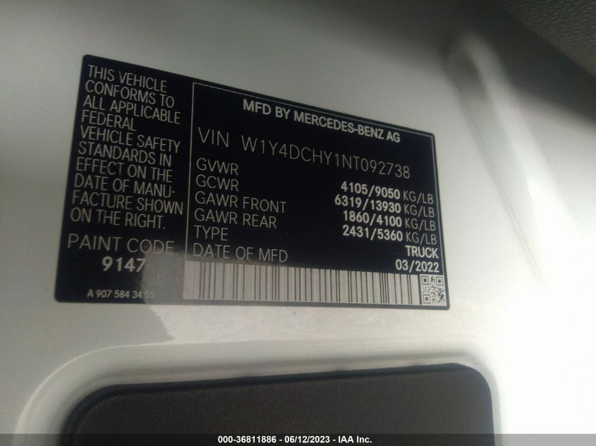 Photo 8 VIN: W1Y4DCHY1NT092738 - MERCEDES-BENZ SPRINTER 