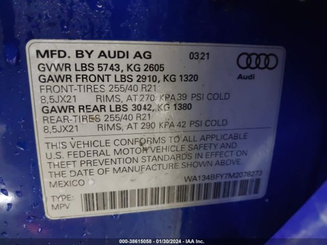 Photo 8 VIN: WA134BFY7M2078273 - AUDI SQ5 SPORTBACK 