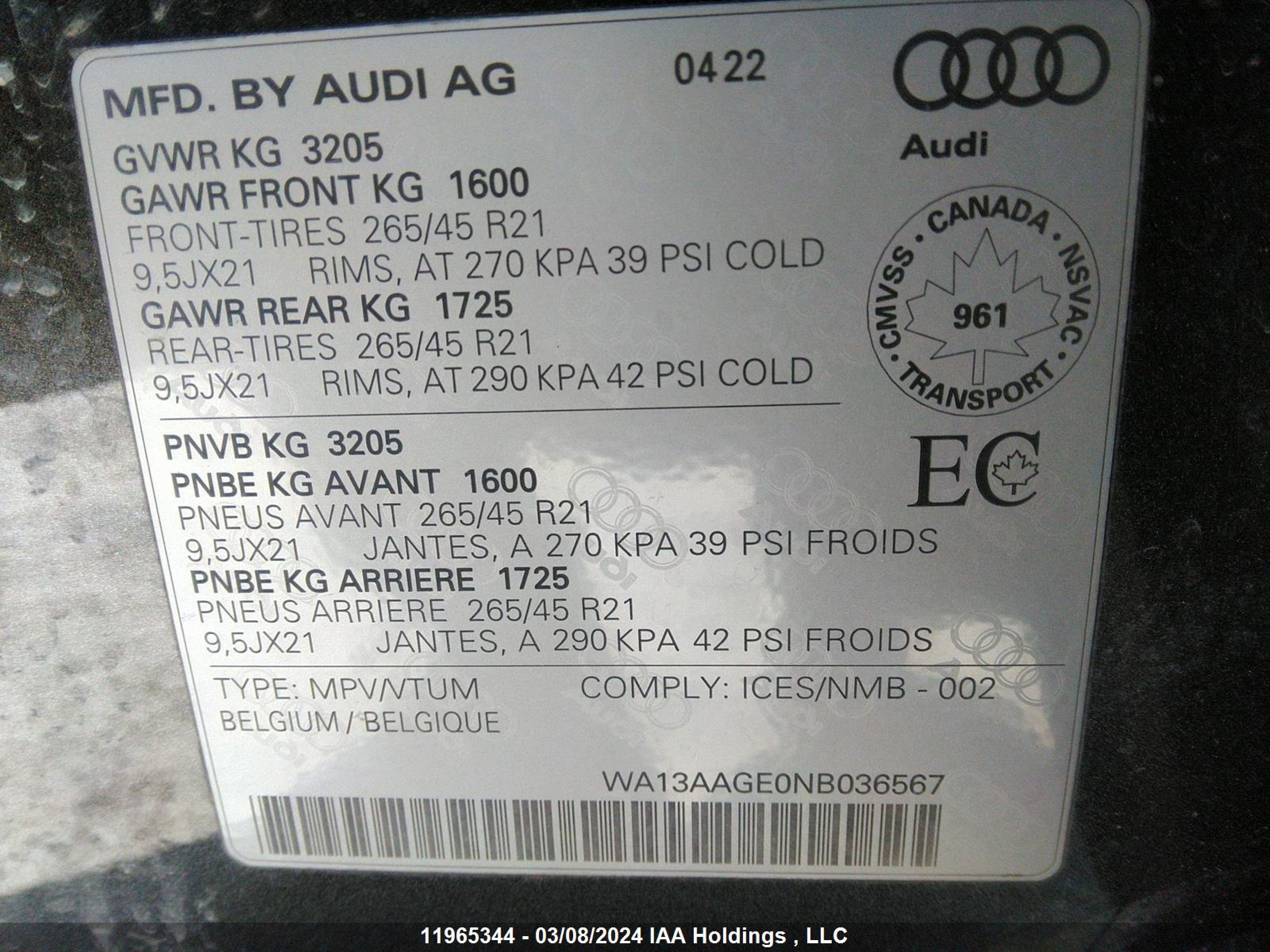 Photo 8 VIN: WA13AAGE0NB036567 - AUDI E-TRON SPORTBACK 