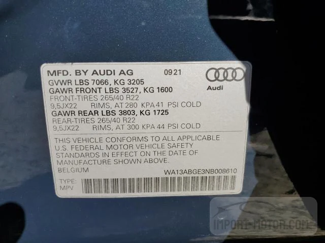 Photo 10 VIN: WA13ABGE3NB008610 - AUDI E-TRON 