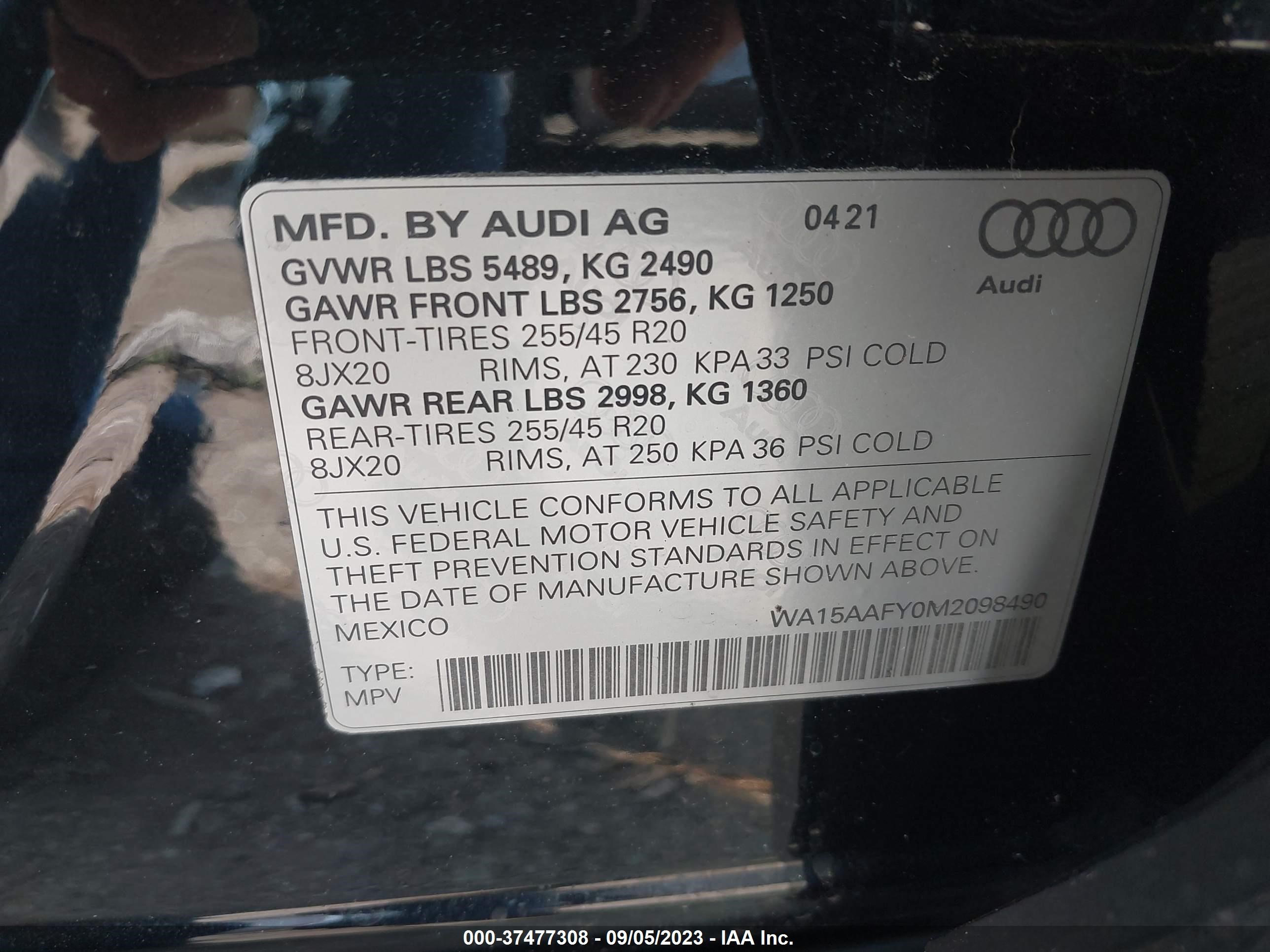 Photo 8 VIN: WA15AAFY0M2098490 - AUDI Q5 SPORTBACK 