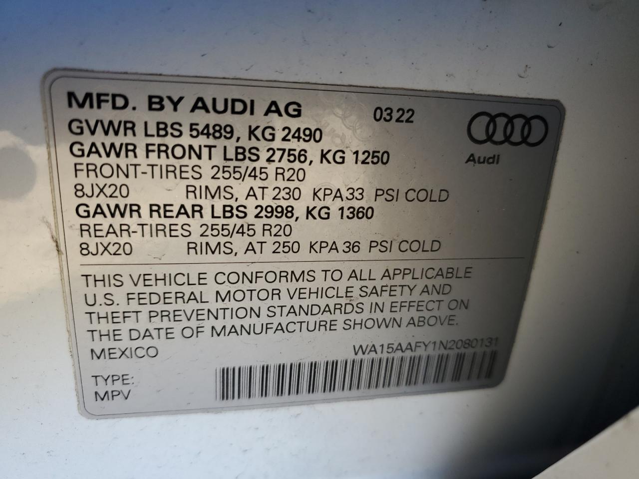 Photo 11 VIN: WA15AAFY1N2080131 - AUDI Q5 