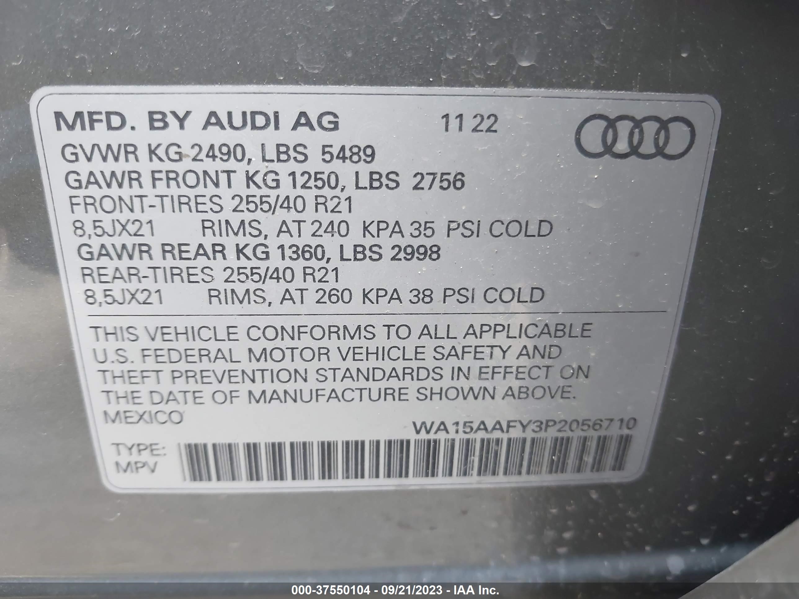 Photo 8 VIN: WA15AAFY3P2056710 - AUDI Q5 SPORTBACK 