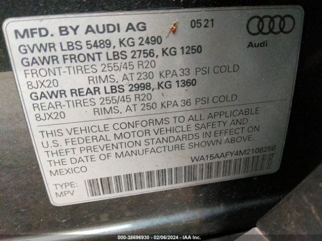 Photo 8 VIN: WA15AAFY4M2108258 - AUDI Q5 SPORTBACK 