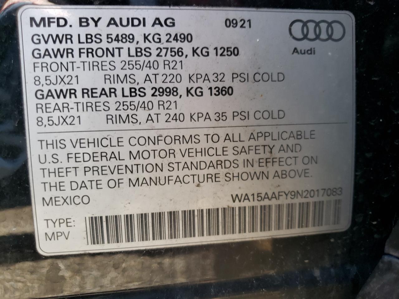 Photo 11 VIN: WA15AAFY9N2017083 - AUDI Q5 