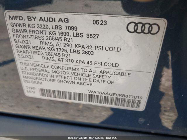 Photo 8 VIN: WA16AAGE8RB017610 - AUDI Q8 