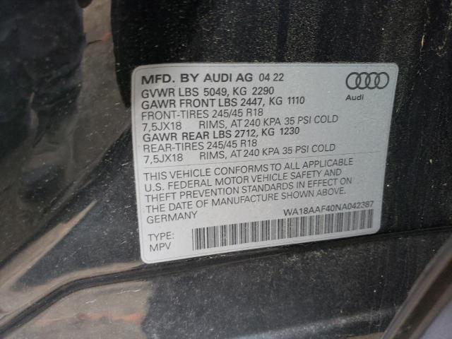 Photo 11 VIN: WA18AAF40NA042387 - AUDI A4 