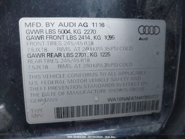 Photo 8 VIN: WA18NAF41HA098637 - AUDI A4 ALLROAD 