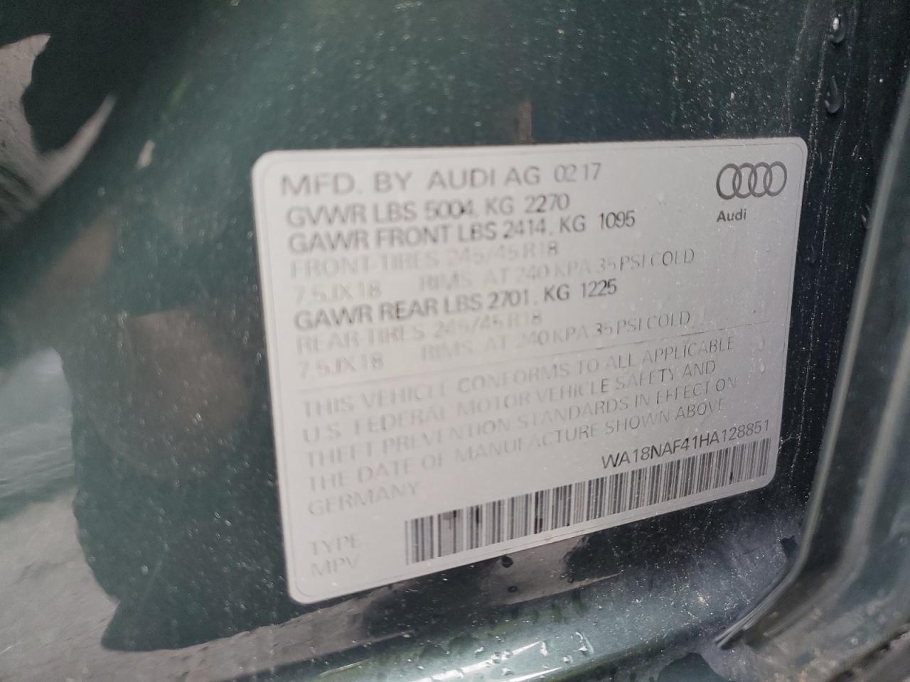 Photo 11 VIN: WA18NAF41HA128851 - AUDI A4 