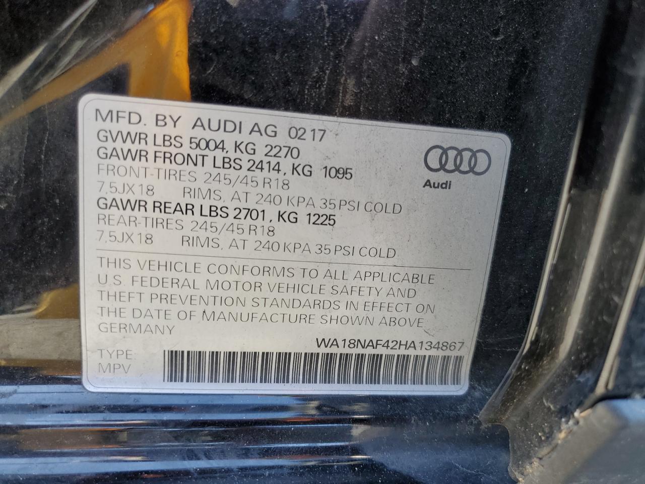 Photo 11 VIN: WA18NAF42HA134867 - AUDI A4 