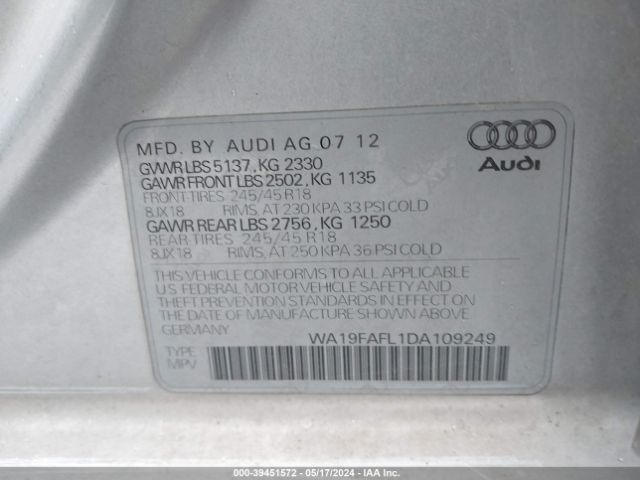 Photo 8 VIN: WA19FAFL1DA109249 - AUDI ALLROAD 