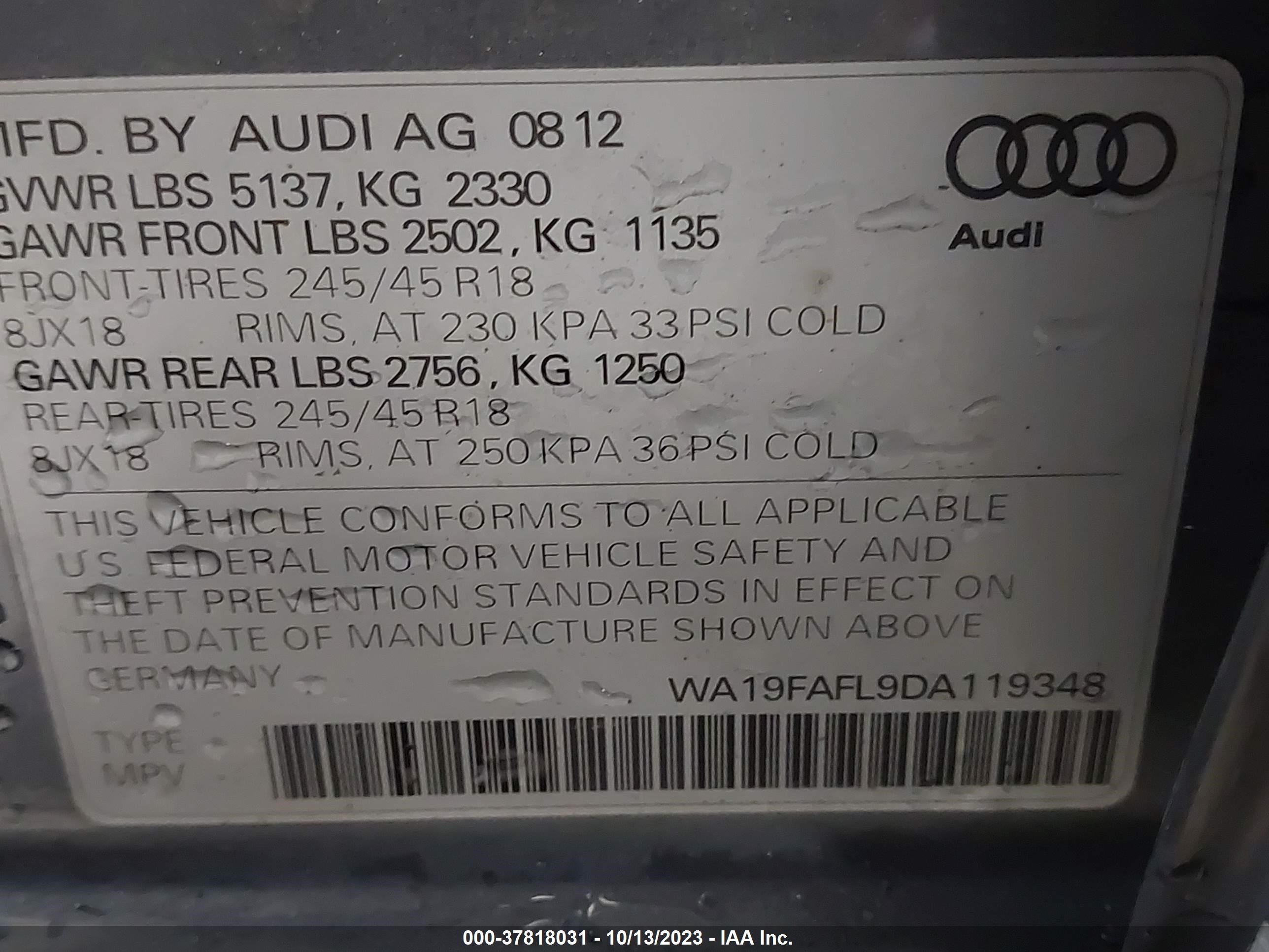 Photo 8 VIN: WA19FAFL9DA119348 - AUDI ALLROAD 