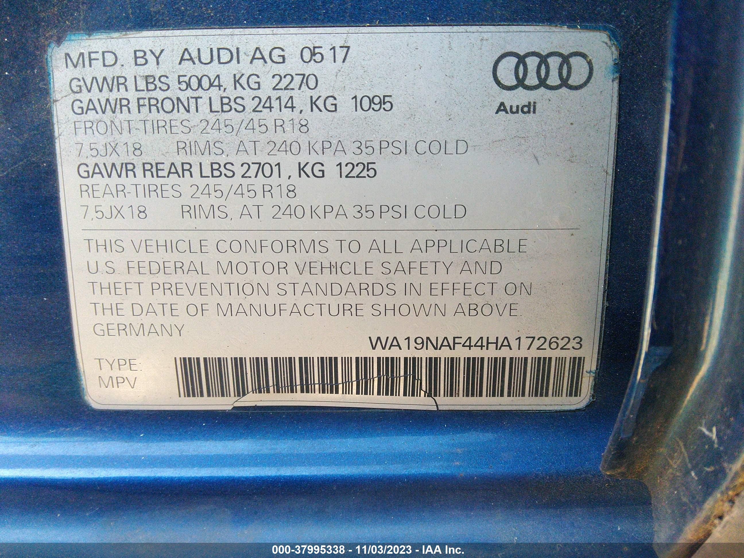 Photo 8 VIN: WA19NAF44HA172623 - AUDI A4 ALLROAD 