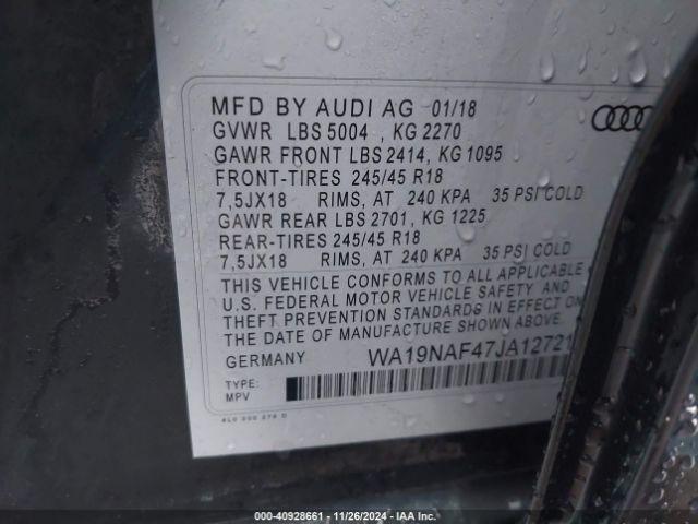 Photo 8 VIN: WA19NAF47JA127214 - AUDI A4 ALLROAD 