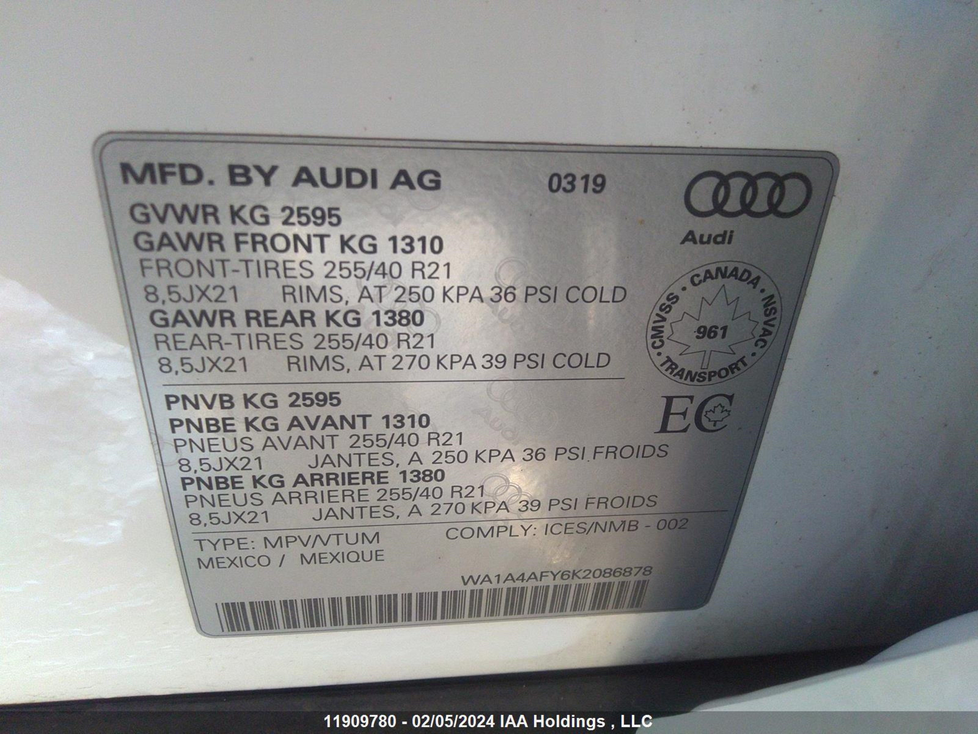 Photo 8 VIN: WA1A4AFY6K2086878 - AUDI SQ5 