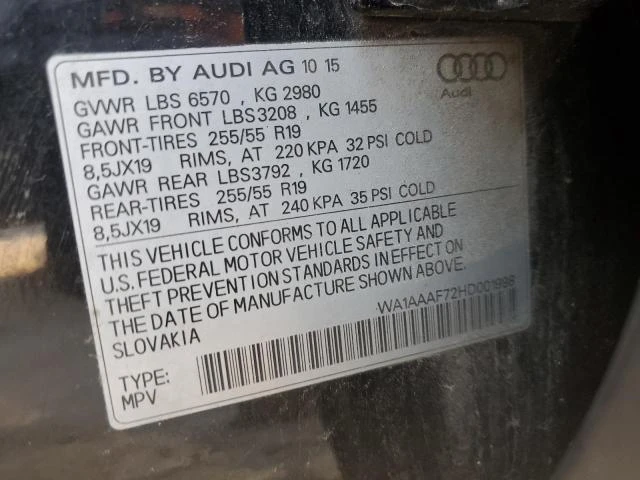 Photo 11 VIN: WA1AAAF72HD001998 - AUDI Q7 PREMIUM 