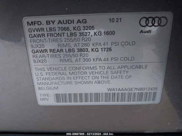 Photo 8 VIN: WA1AAAGE7NB012435 - AUDI E-TRON 