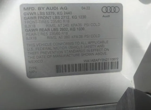 Photo 8 VIN: WA1ABAFY3N2110872 - AUDI Q5 