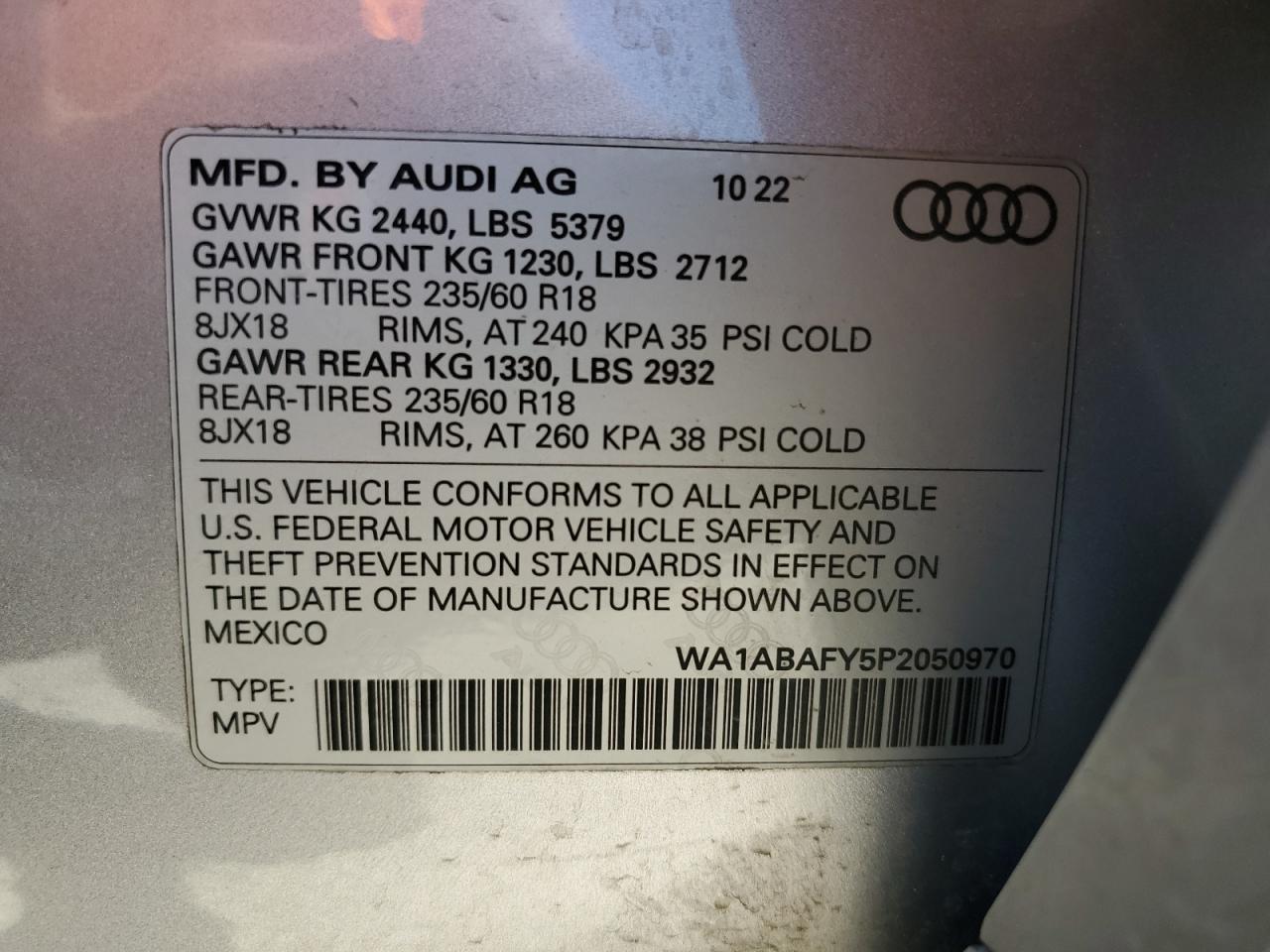 Photo 12 VIN: WA1ABAFY5P2050970 - AUDI Q5 