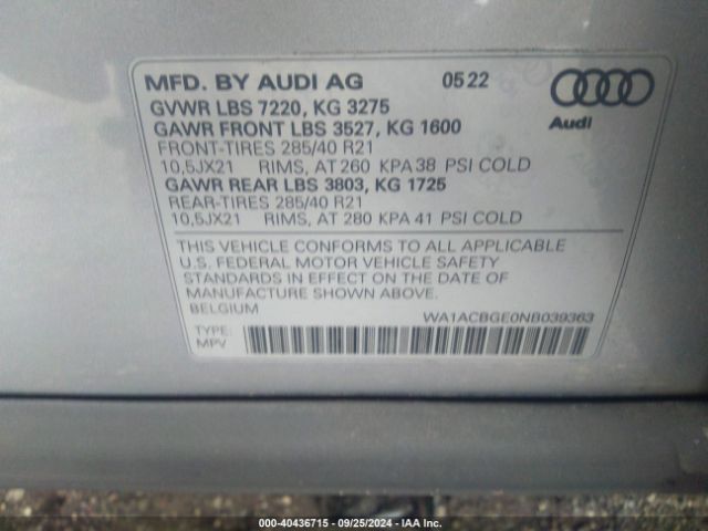 Photo 8 VIN: WA1ACBGE0NB039363 - AUDI E-TRON 