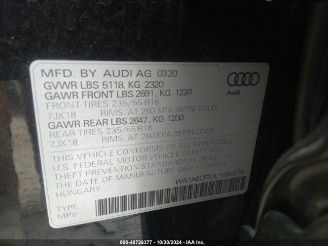 Photo 8 VIN: WA1AECF33L1098376 - AUDI Q3 