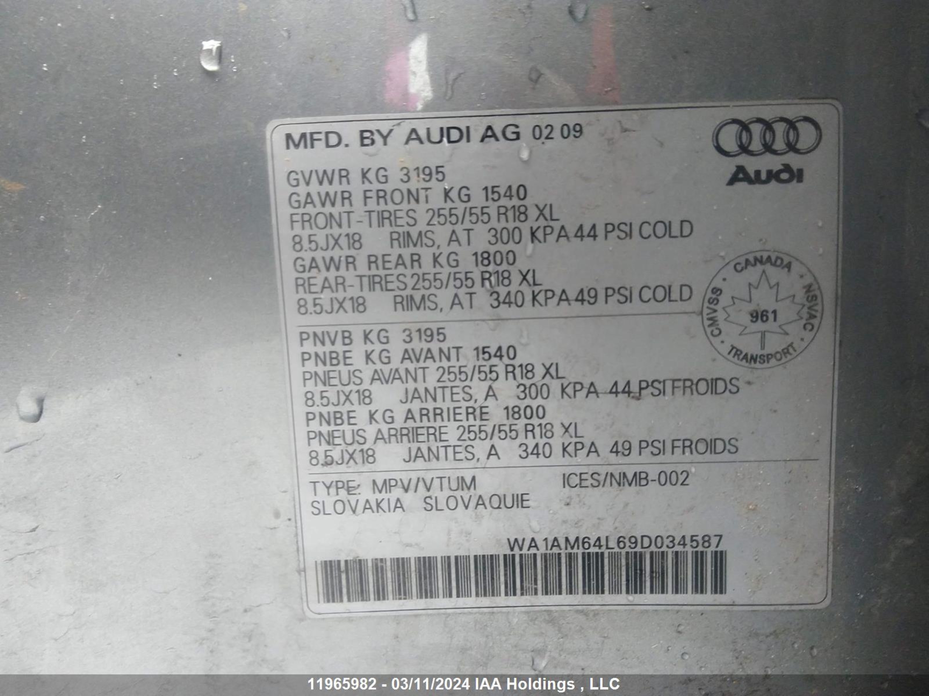 Photo 8 VIN: WA1AM64L69D034587 - AUDI Q7 