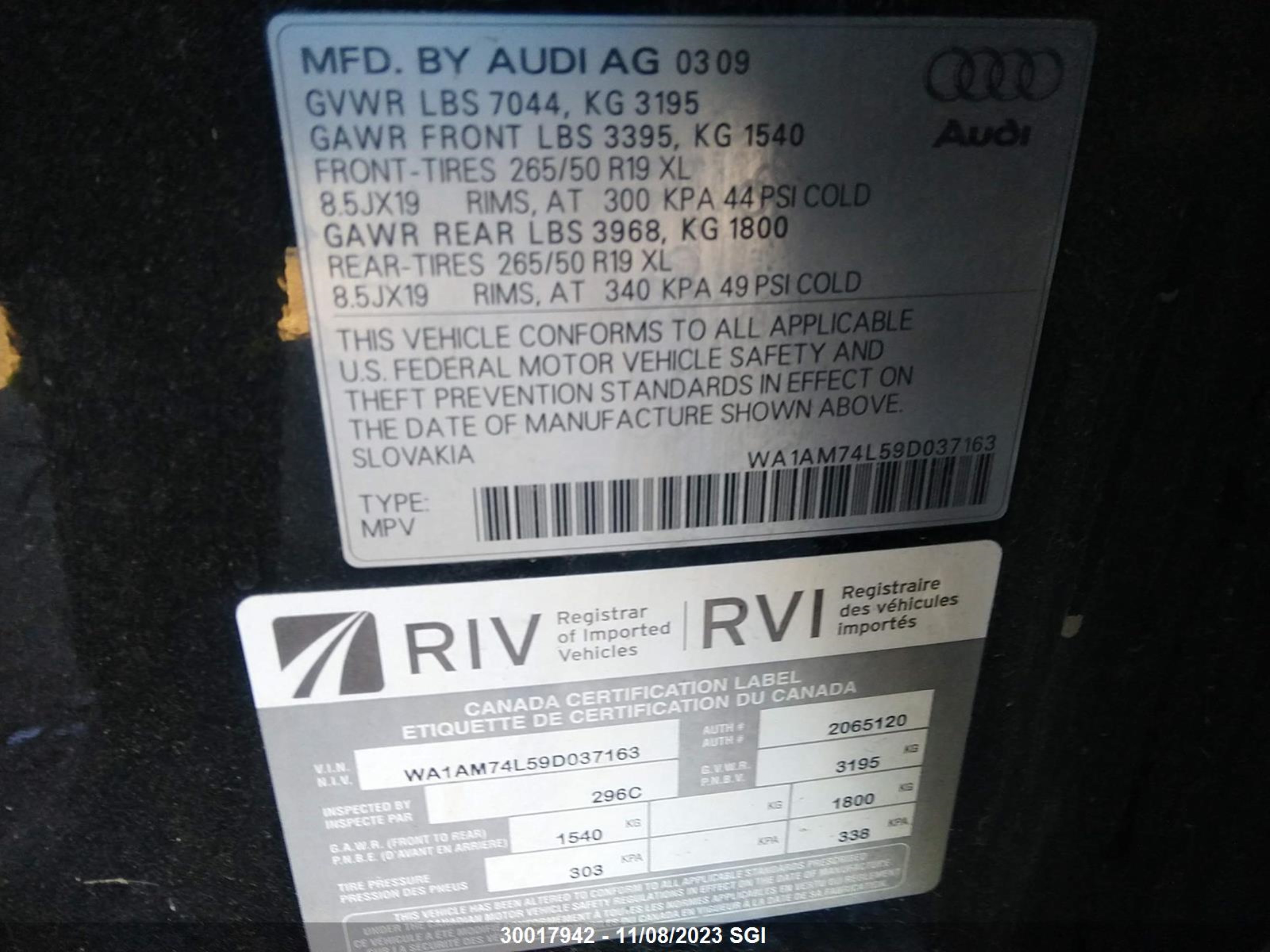 Photo 8 VIN: WA1AM74L59D037163 - AUDI Q7 