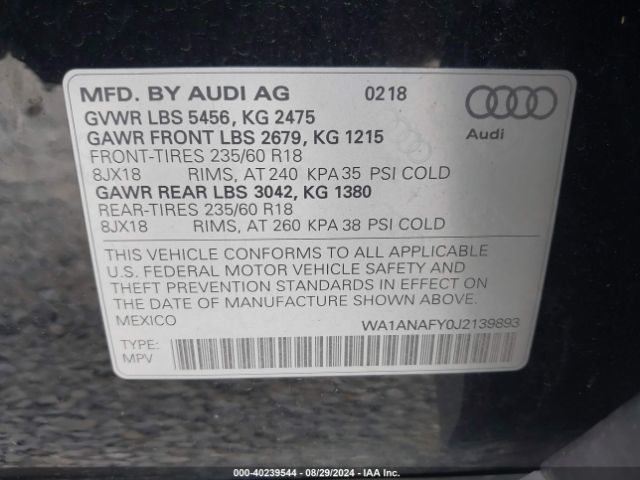 Photo 8 VIN: WA1ANAFY0J2139893 - AUDI Q5 