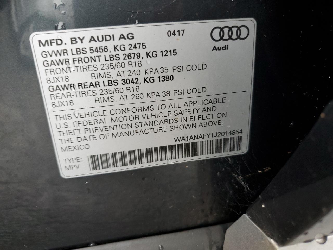 Photo 13 VIN: WA1ANAFY1J2014854 - AUDI Q5 