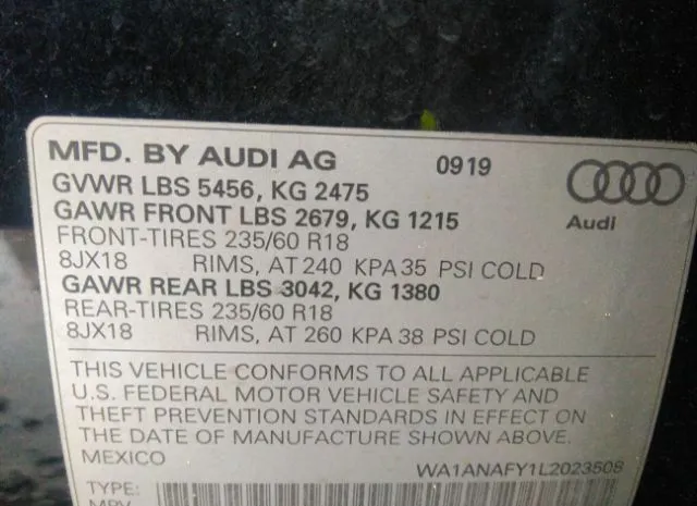 Photo 8 VIN: WA1ANAFY1L2023508 - AUDI Q5 