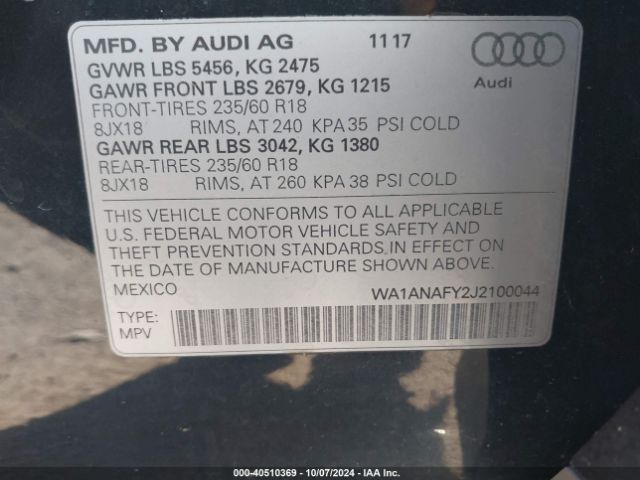 Photo 8 VIN: WA1ANAFY2J2100044 - AUDI Q5 