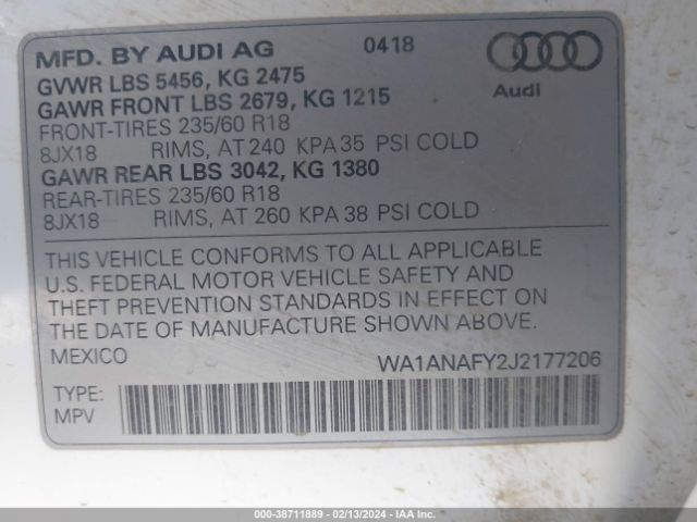 Photo 8 VIN: WA1ANAFY2J2177206 - AUDI Q5 