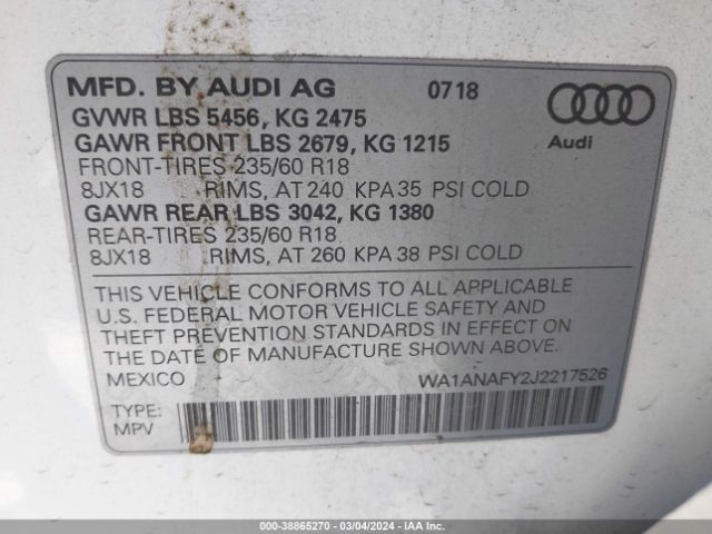 Photo 8 VIN: WA1ANAFY2J2217526 - AUDI Q5 