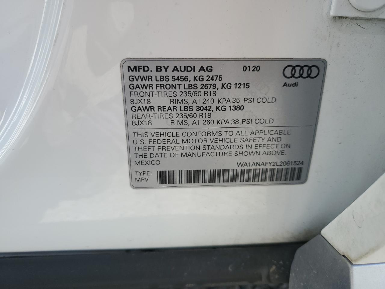 Photo 12 VIN: WA1ANAFY2L2061524 - AUDI Q5 