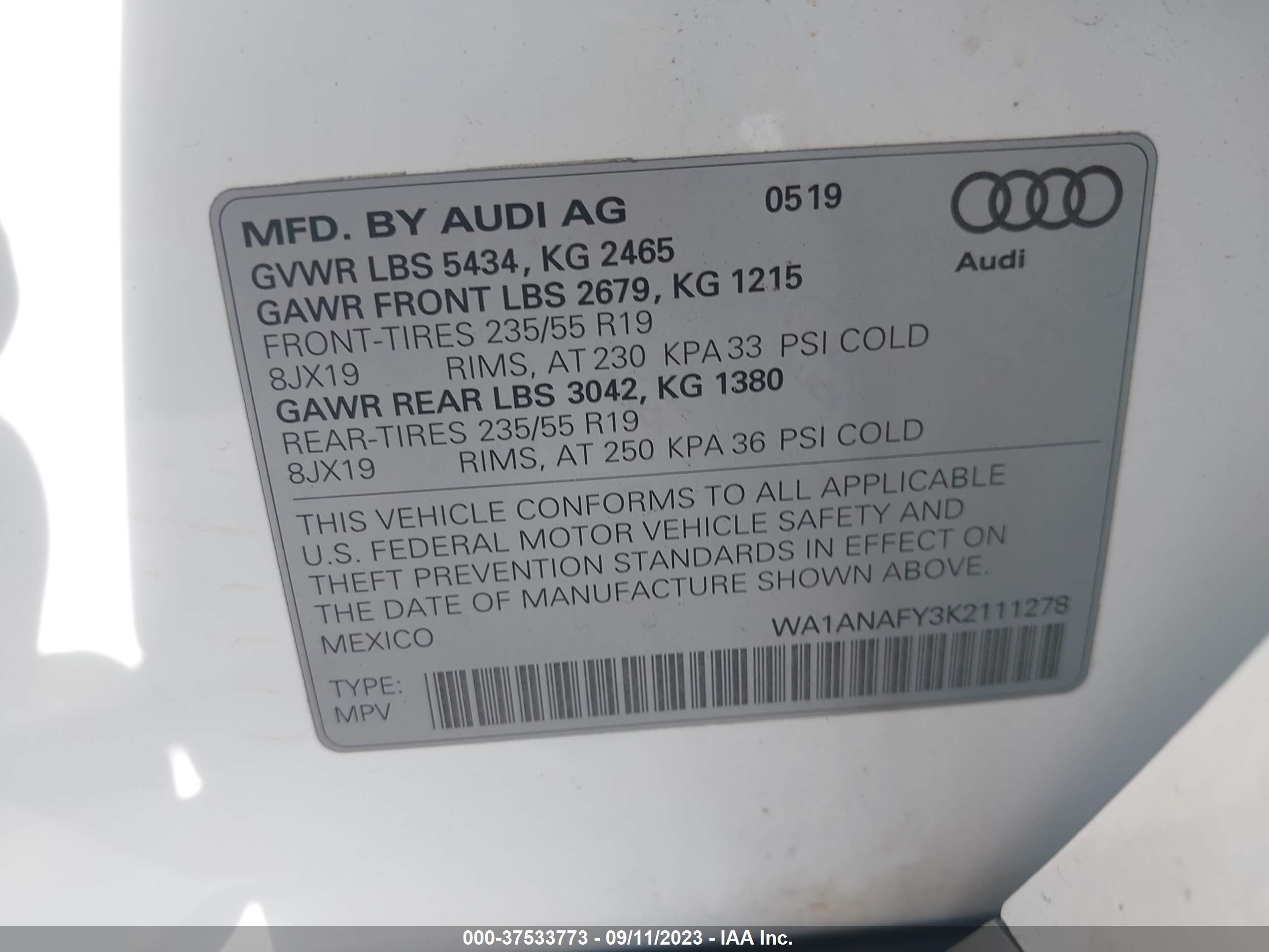 Photo 8 VIN: WA1ANAFY3K2111278 - AUDI Q5 