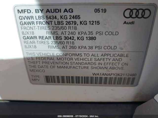 Photo 8 VIN: WA1ANAFY3K2112480 - AUDI Q5 