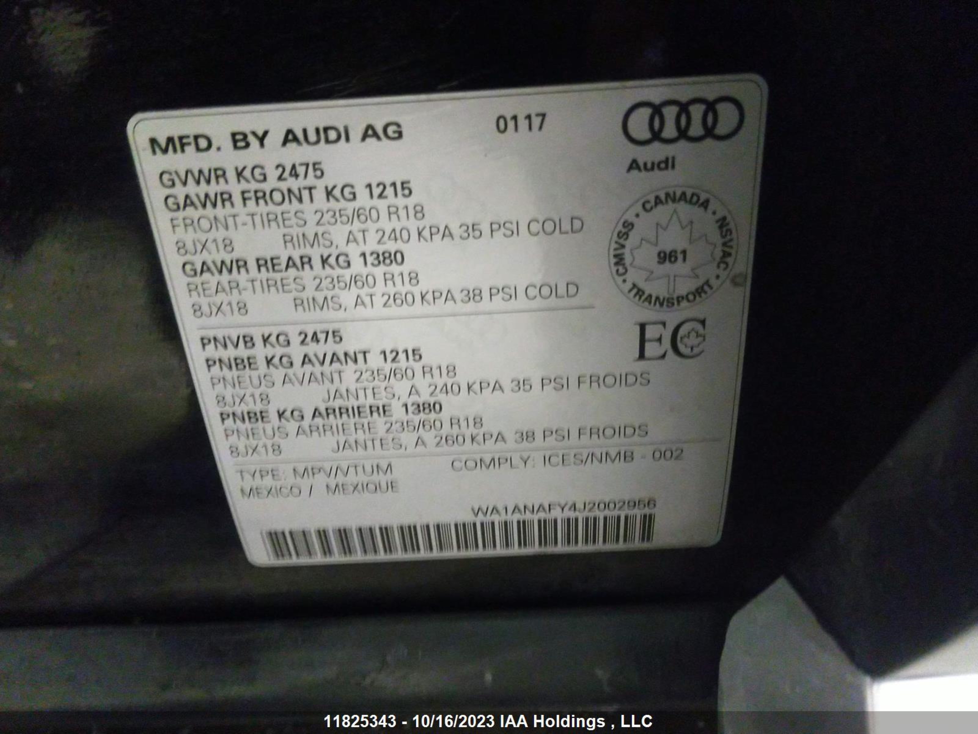 Photo 8 VIN: WA1ANAFY4J2002956 - AUDI Q5 