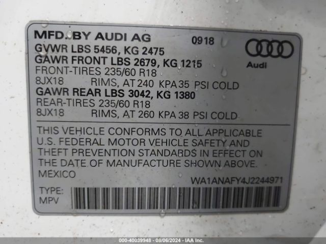 Photo 8 VIN: WA1ANAFY4J2244971 - AUDI Q5 