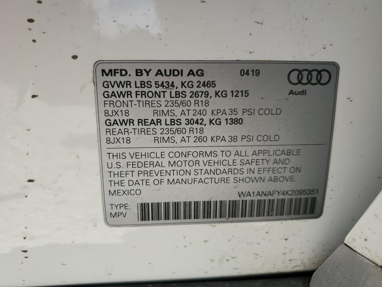 Photo 11 VIN: WA1ANAFY4K2095351 - AUDI Q5 