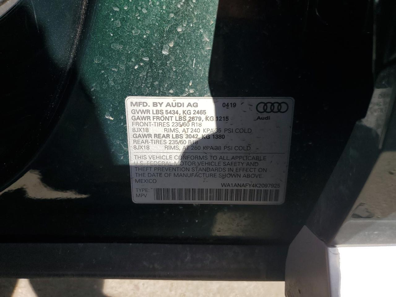 Photo 13 VIN: WA1ANAFY4K2097925 - AUDI Q5 