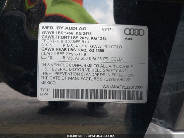 Photo 8 VIN: WA1ANAFY5J2012282 - AUDI Q5 