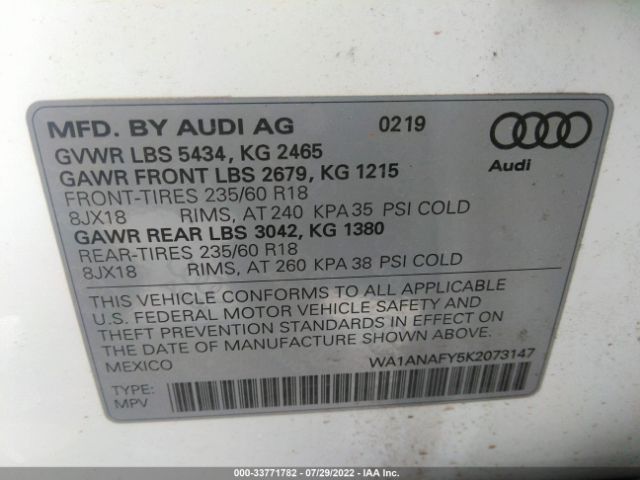 Photo 8 VIN: WA1ANAFY5K2073147 - AUDI Q5 