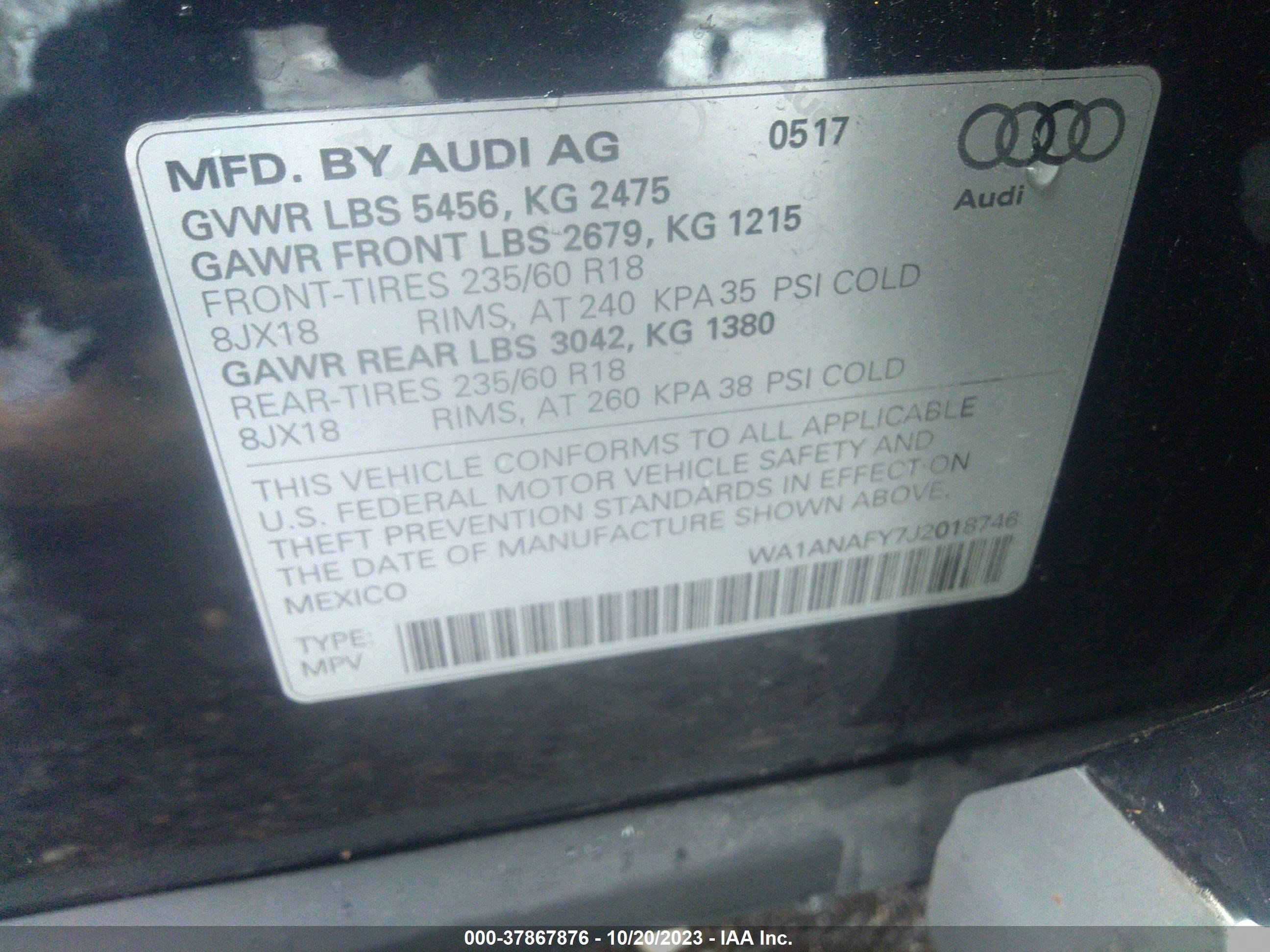 Photo 8 VIN: WA1ANAFY7J2018746 - AUDI Q5 