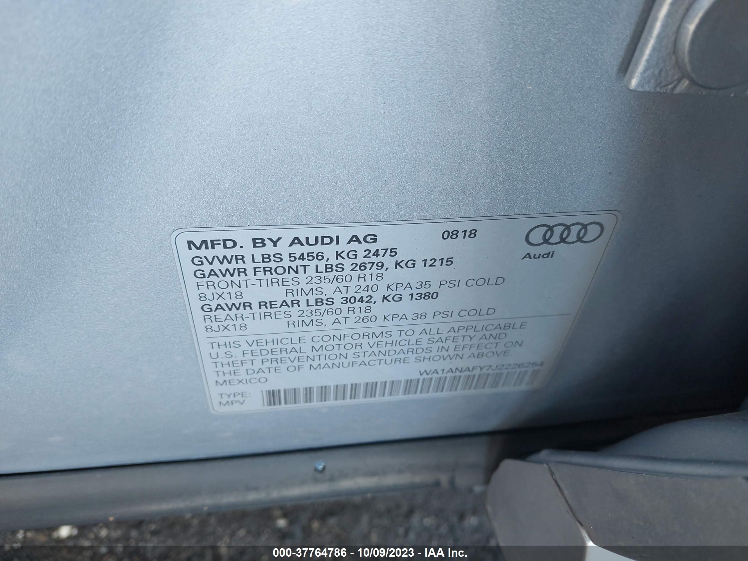 Photo 8 VIN: WA1ANAFY7J2226254 - AUDI Q5 